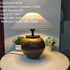 Modern Japanese Style Coarse Ceramic Table Lamp for Home Living Room Bedroom Bedside Decor Fabric LED Deck Light