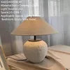 Modern Japanese Style Coarse Ceramic Table Lamp for Home Living Room Bedroom Bedside Decor Fabric LED Deck Light