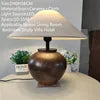 Modern Japanese Style Coarse Ceramic Table Lamp for Home Living Room Bedroom Bedside Decor Fabric LED Deck Light