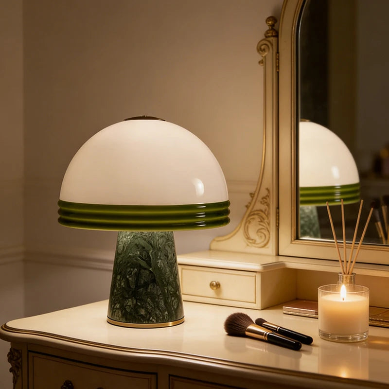 Mid Century Modern LED Table Lamp Stone & Glass Table Lighting
