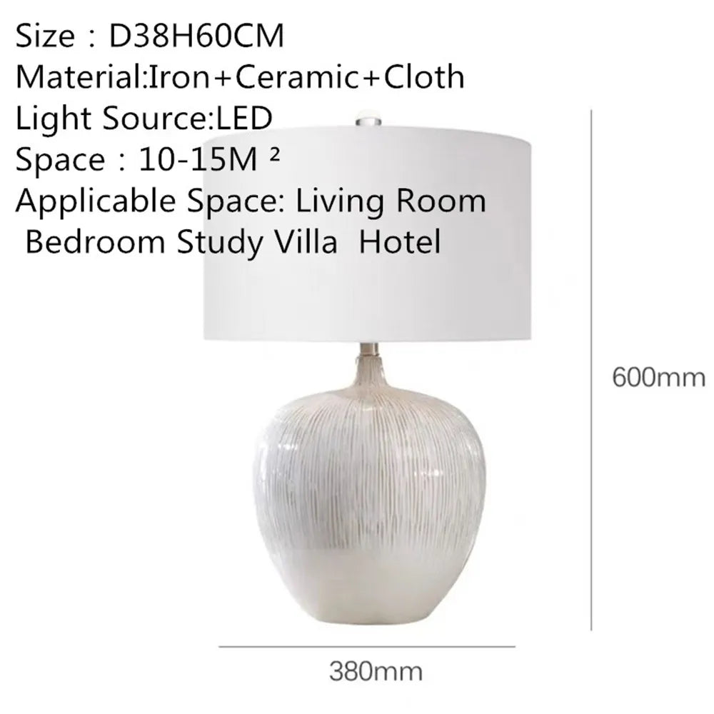 Contemporary Luxury Ceramic Table Lamp LED American Living Room Bedroom Study Villa LED Retro Creativity Bedside Desk Light