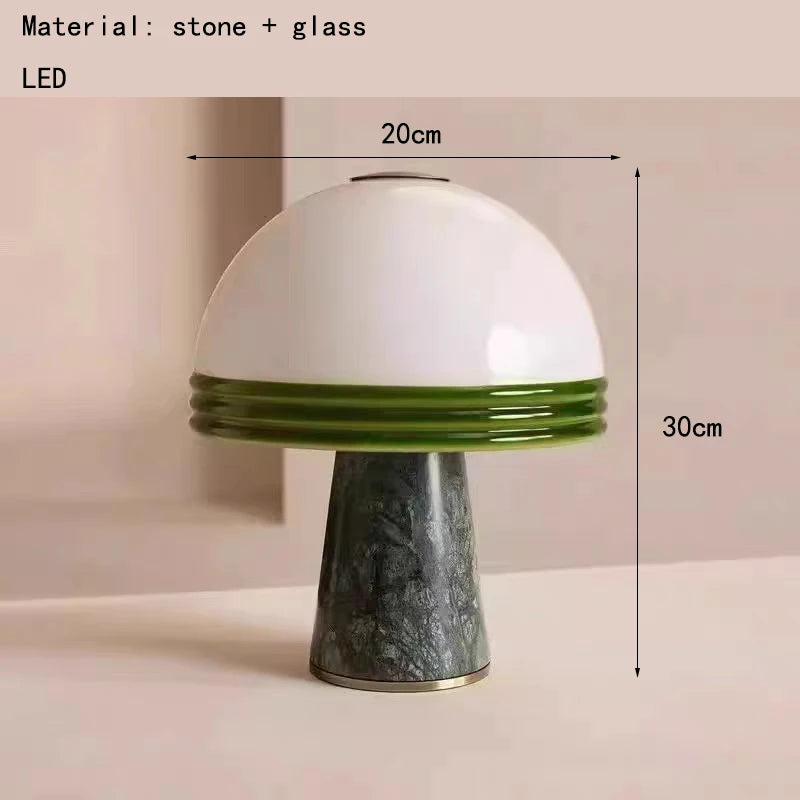 Mid Century Modern LED Table Lamp Stone & Glass Table Lighting