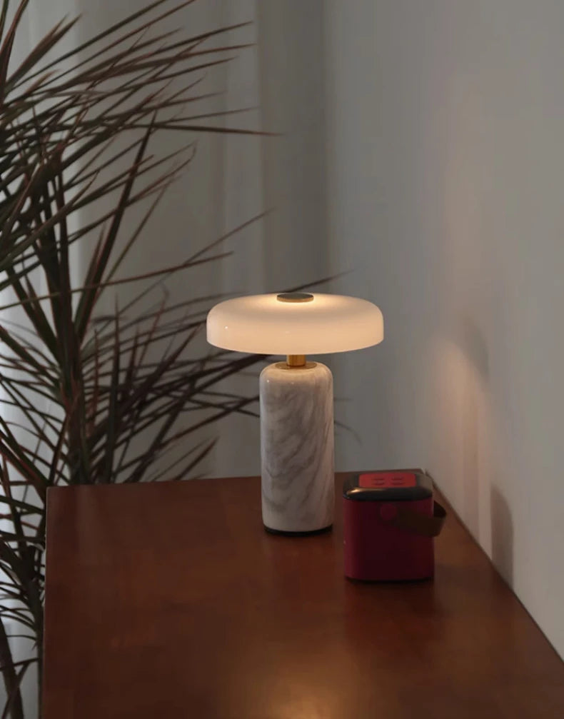 Italian Art Rechargeable Marble Glass LED Decoration Table Lamp