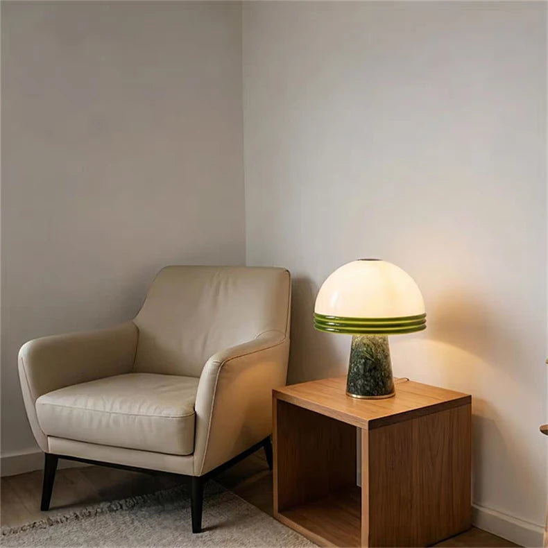 Mid Century Modern LED Table Lamp Stone & Glass Table Lighting