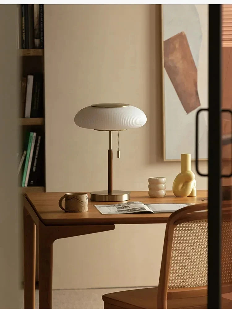 Vintage Industrial Table Lamp - Opal Glass Desk Light with Adjustable Arm