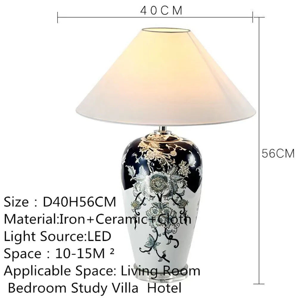 Contemporary Luxury Ceramic Table Lamp LED American Living Room Bedroom Study Villa LED Retro Creativity Bedside Desk Light