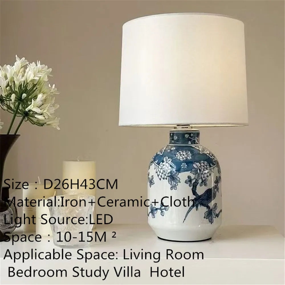 Contemporary Luxury Ceramic Table Lamp LED American Living Room Bedroom Study Villa LED Retro Creativity Bedside Desk Light