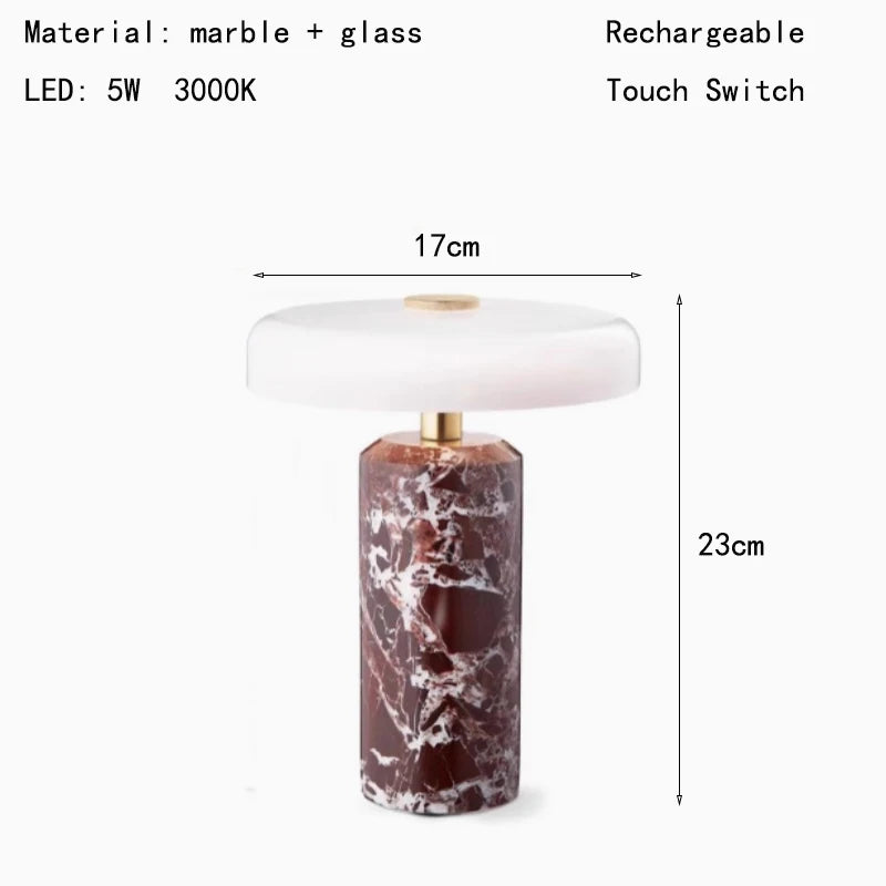 Italian Art Rechargeable Marble Glass LED Decoration Table Lamp