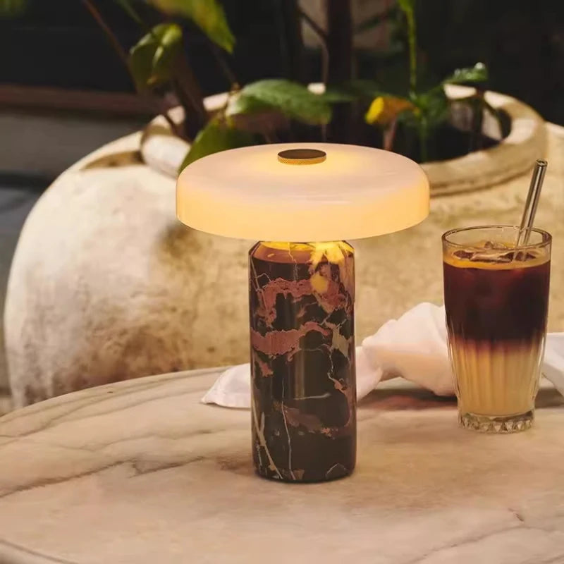 Italian Art Rechargeable Marble Glass LED Decoration Table Lamp