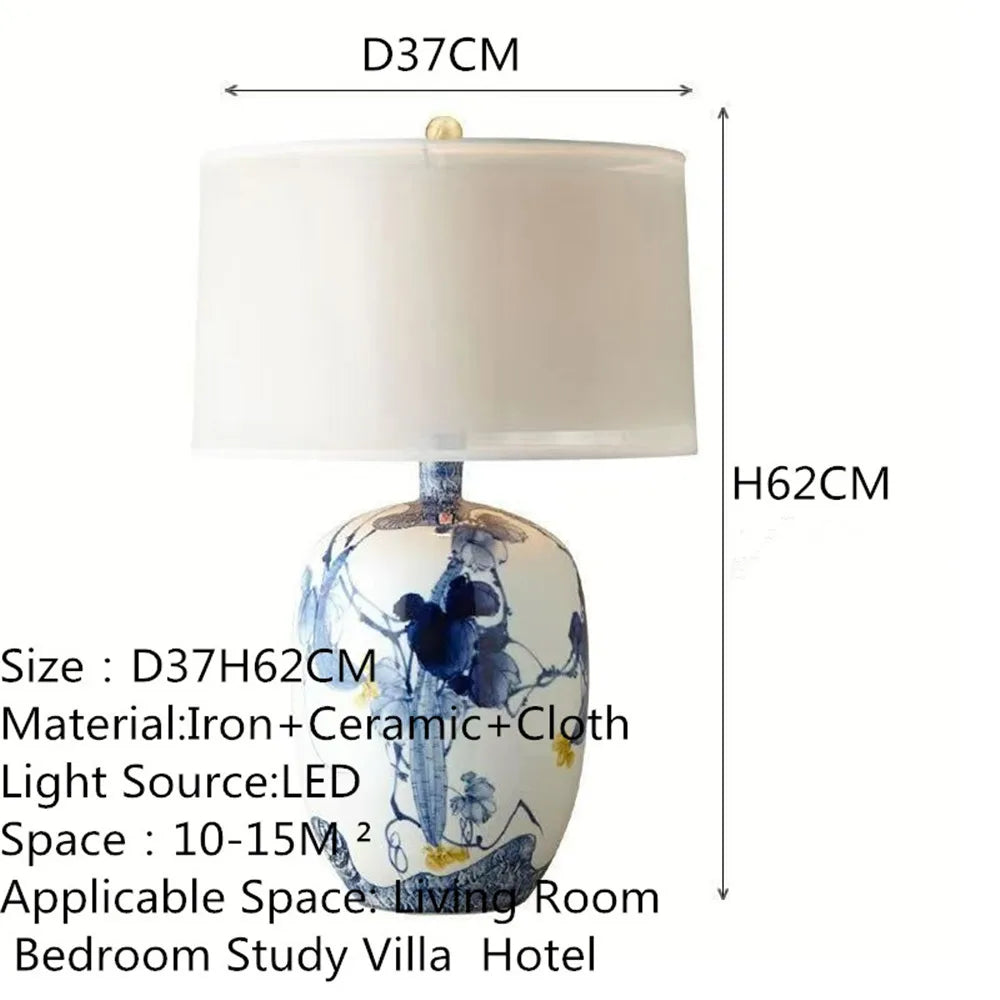 Contemporary Luxury Ceramic Table Lamp LED American Living Room Bedroom Study Villa LED Retro Creativity Bedside Desk Light