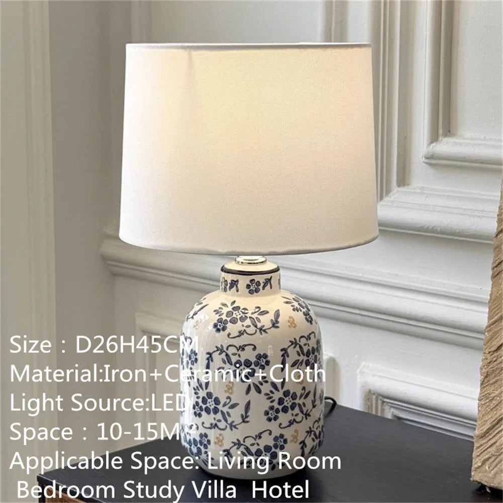 Contemporary Luxury Ceramic Table Lamp LED American Living Room Bedroom Study Villa LED Retro Creativity Bedside Desk Light