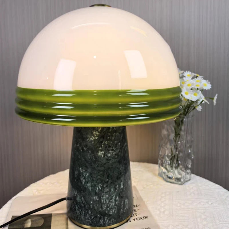 Mid Century Modern LED Table Lamp Stone & Glass Table Lighting