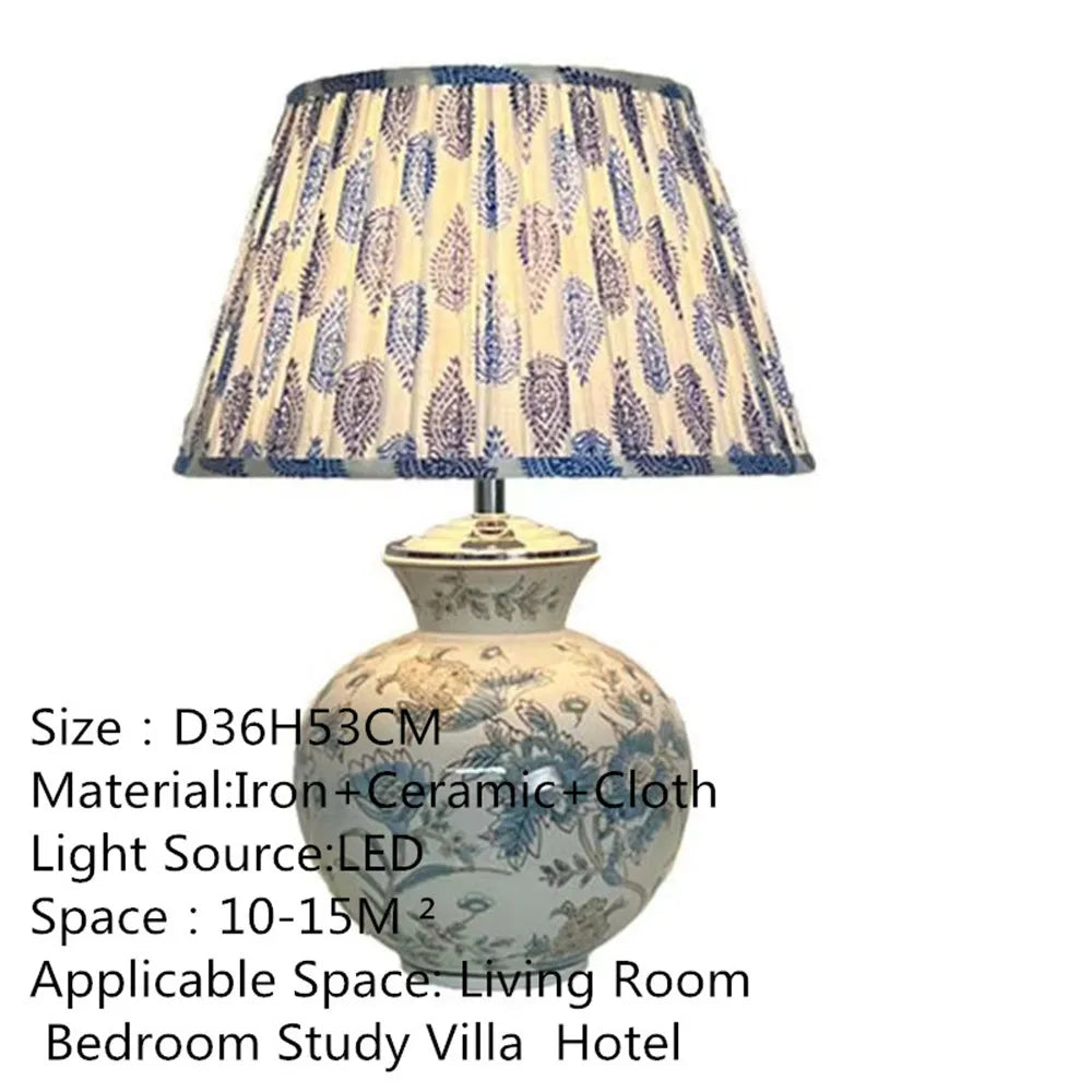 Contemporary Luxury Ceramic Table Lamp LED American Living Room Bedroom Study Villa LED Retro Creativity Bedside Desk Light