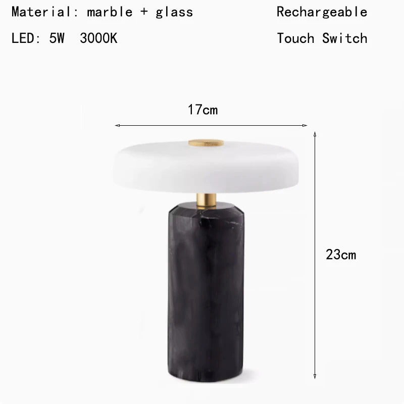 Italian Art Rechargeable Marble Glass LED Decoration Table Lamp