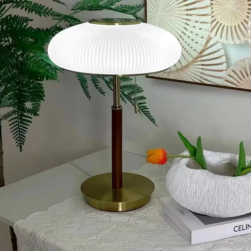 Vintage Industrial Table Lamp - Opal Glass Desk Light with Adjustable Arm