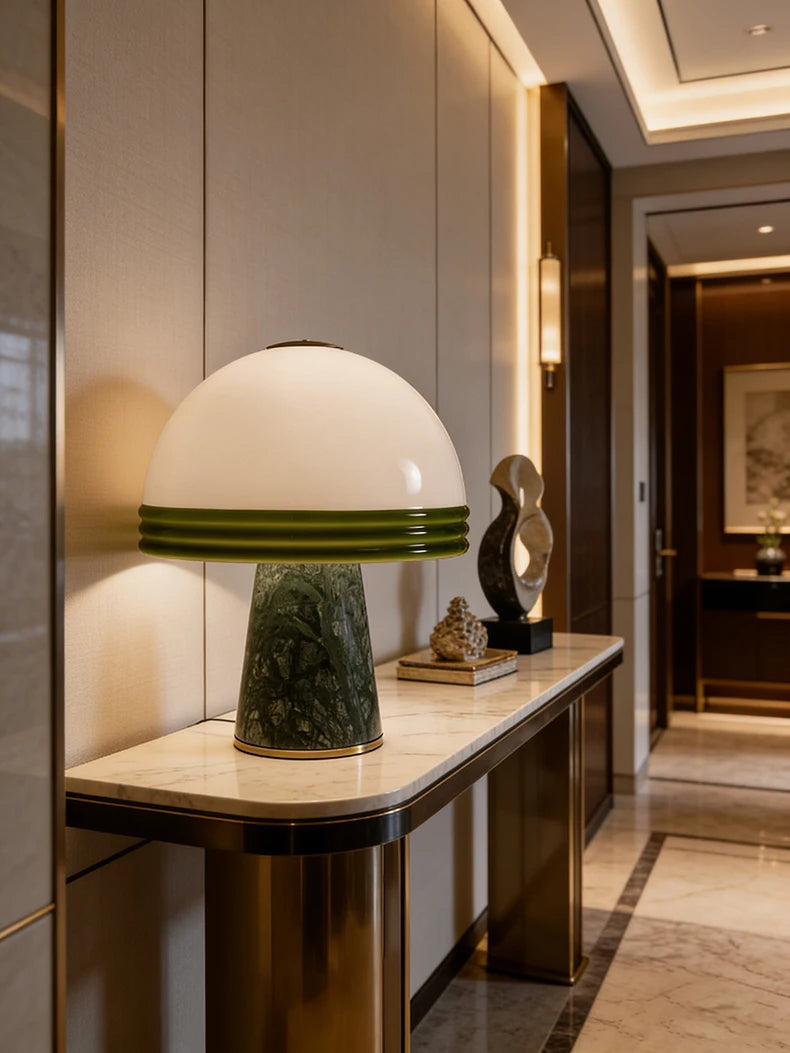 Mid Century Modern LED Table Lamp Stone & Glass Table Lighting
