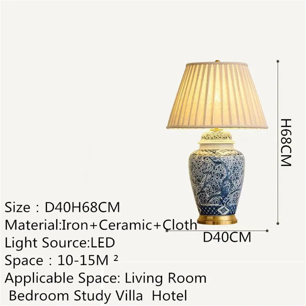 Contemporary Luxury Ceramic Table Lamp LED American Living Room Bedroom Study Villa LED Retro Creativity Bedside Desk Light