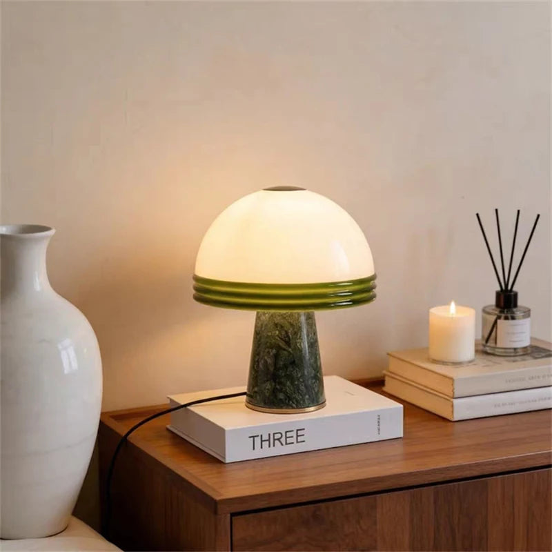Mid Century Modern LED Table Lamp Stone & Glass Table Lighting