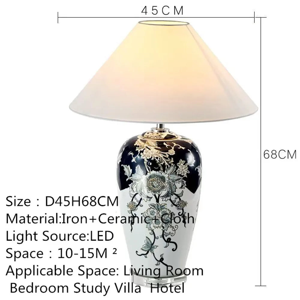 Contemporary Luxury Ceramic Table Lamp LED American Living Room Bedroom Study Villa LED Retro Creativity Bedside Desk Light