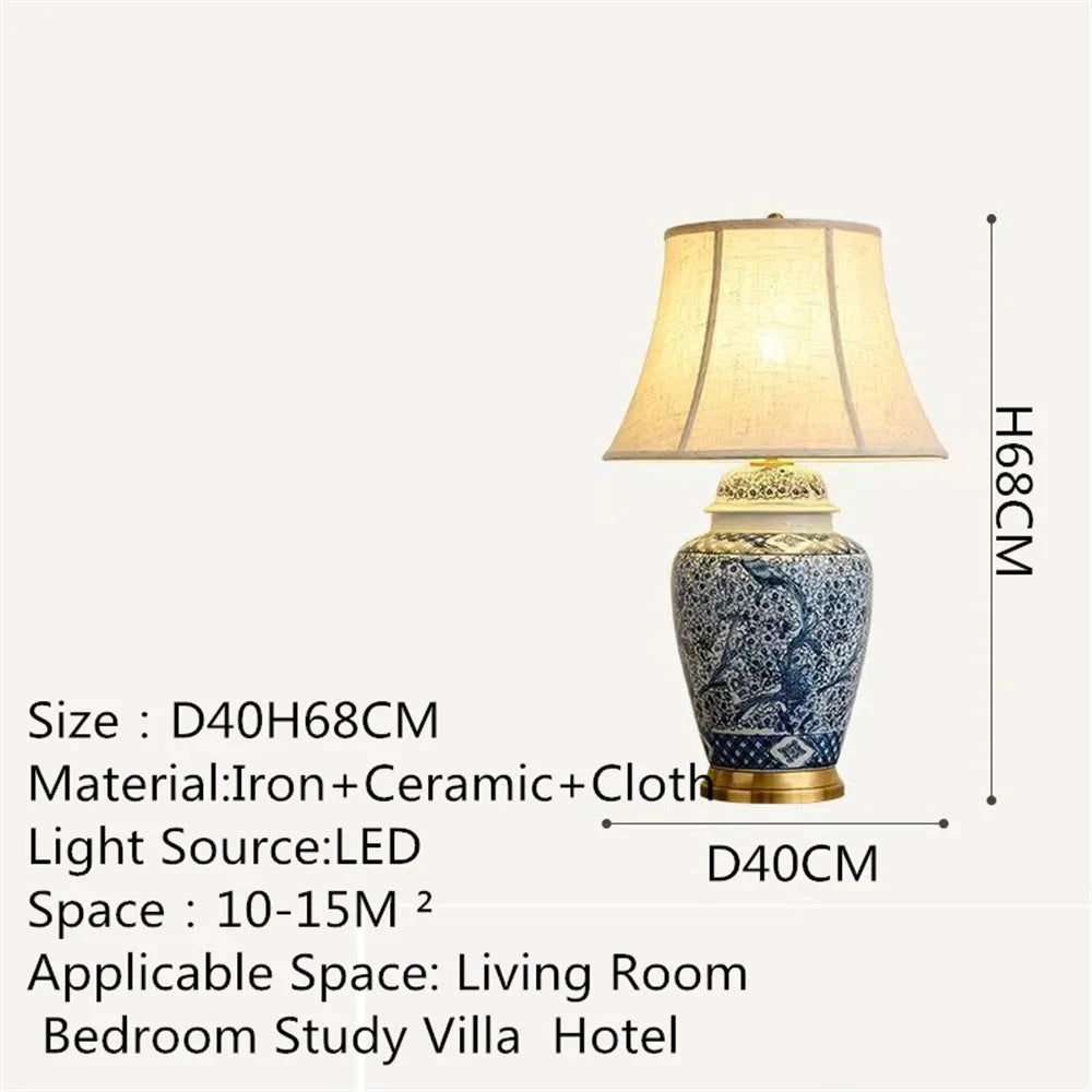 Contemporary Luxury Ceramic Table Lamp LED American Living Room Bedroom Study Villa LED Retro Creativity Bedside Desk Light