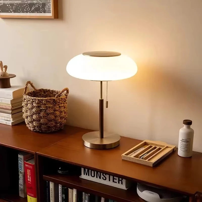 Vintage Industrial Table Lamp - Opal Glass Desk Light with Adjustable Arm