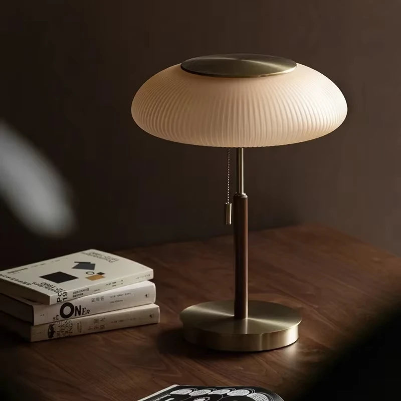 Vintage Industrial Table Lamp - Opal Glass Desk Light with Adjustable Arm