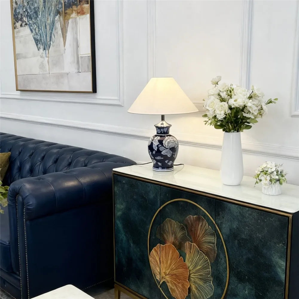 Contemporary Luxury Ceramic Table Lamp LED American Living Room Bedroom Study Villa LED Retro Creativity Bedside Desk Light