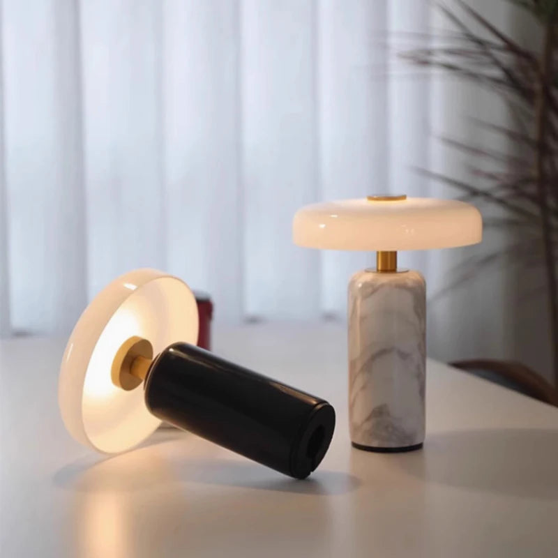 Italian Art Rechargeable Marble Glass LED Decoration Table Lamp