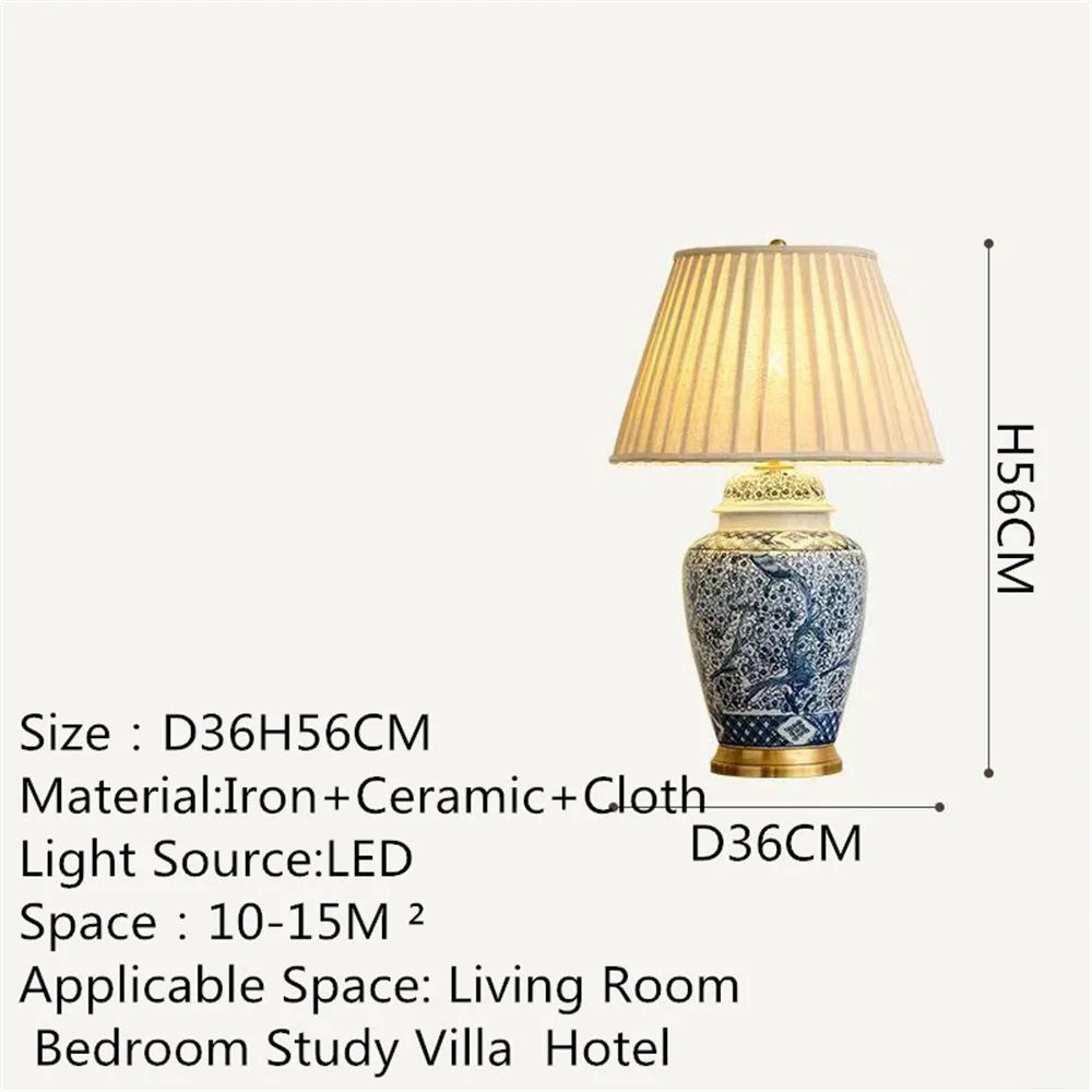 Contemporary Luxury Ceramic Table Lamp LED American Living Room Bedroom Study Villa LED Retro Creativity Bedside Desk Light