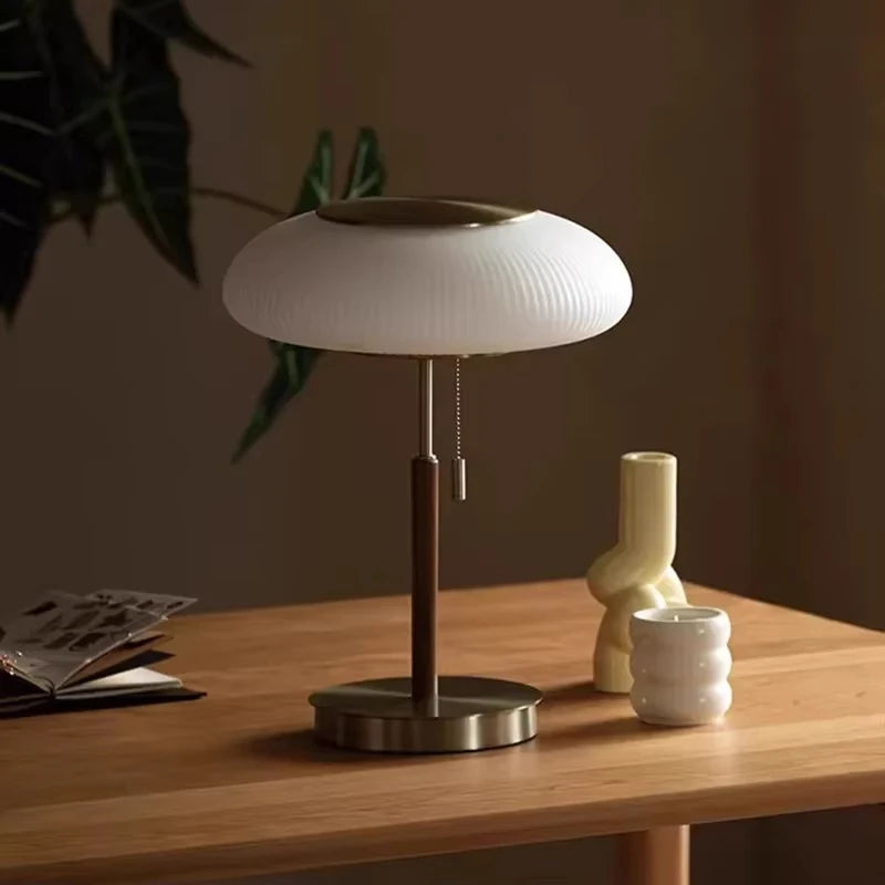 Vintage Industrial Table Lamp - Opal Glass Desk Light with Adjustable Arm