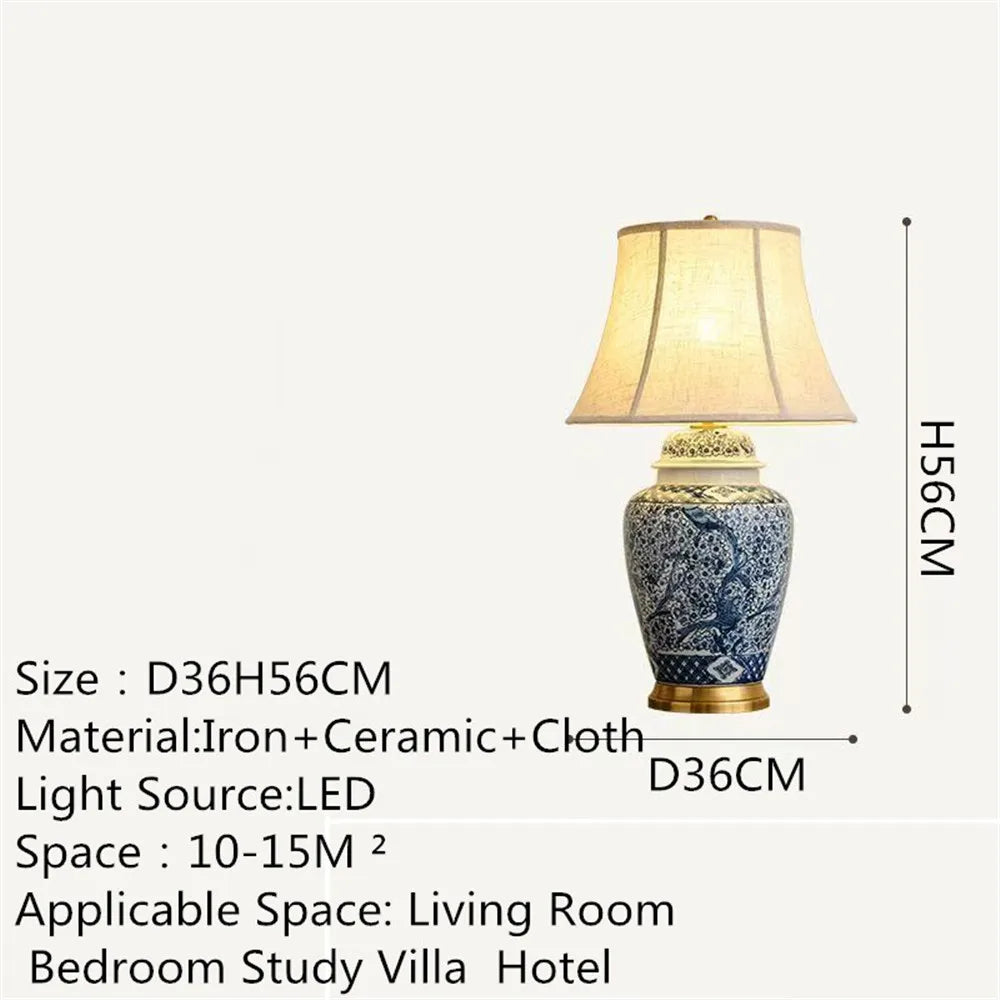 Contemporary Luxury Ceramic Table Lamp LED American Living Room Bedroom Study Villa LED Retro Creativity Bedside Desk Light