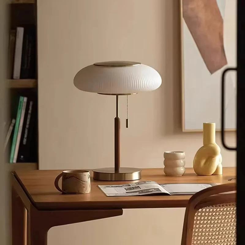 Vintage Industrial Table Lamp - Opal Glass Desk Light with Adjustable Arm
