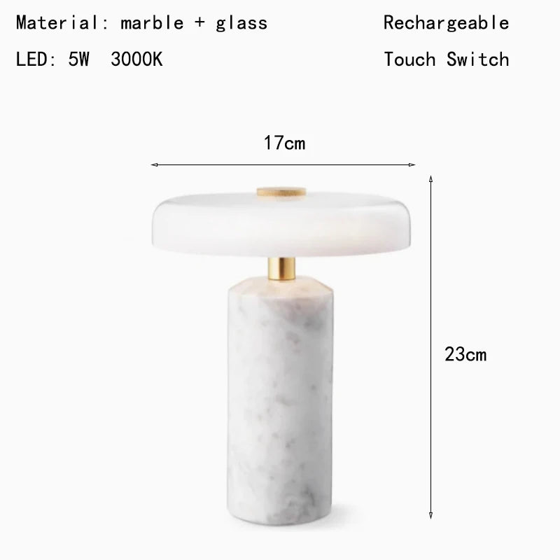 Italian Art Rechargeable Marble Glass LED Decoration Table Lamp