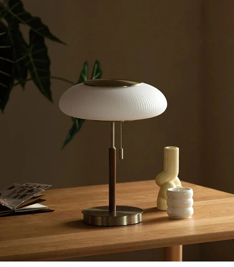 Vintage Industrial Table Lamp - Opal Glass Desk Light with Adjustable Arm